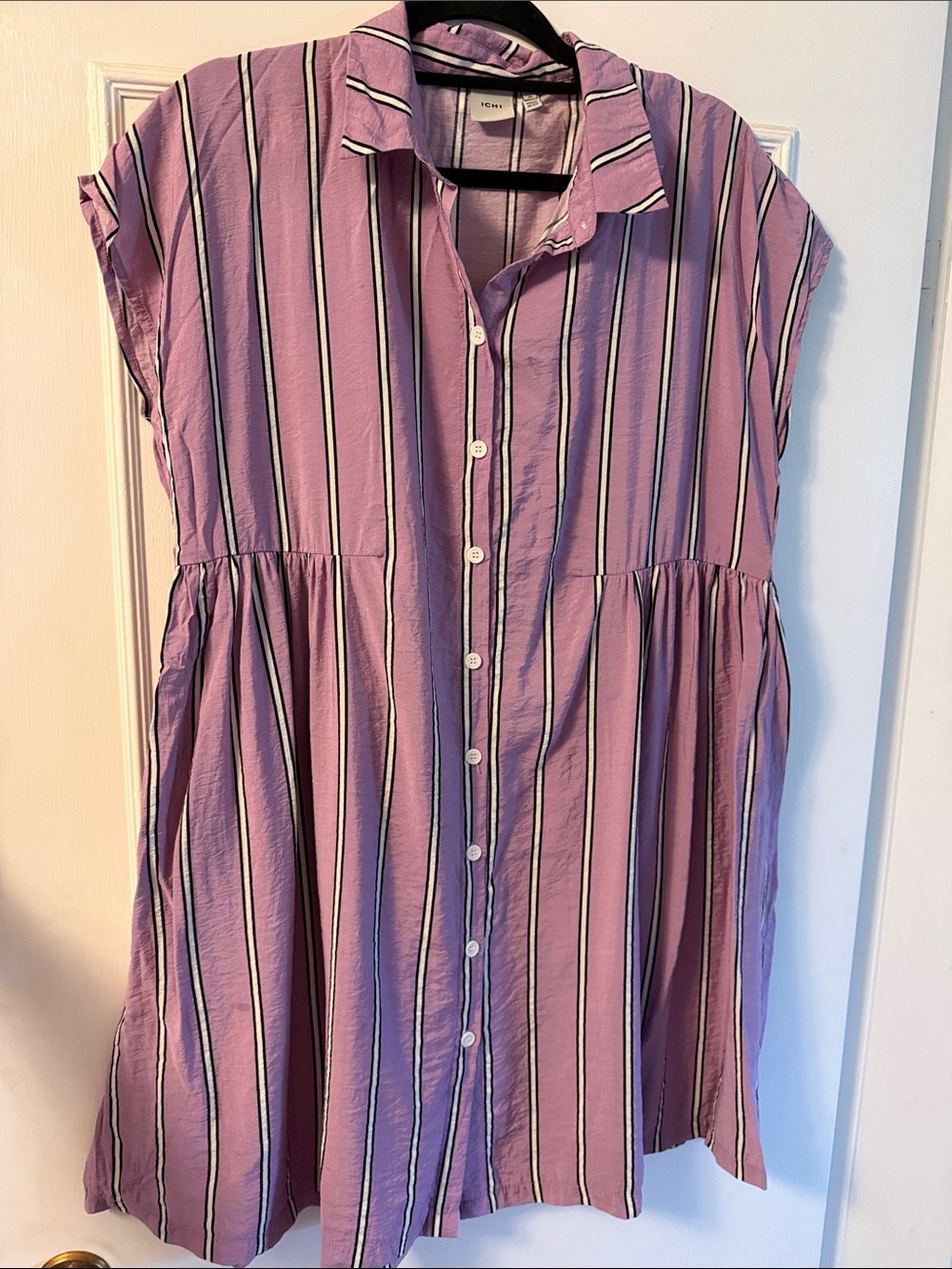 ICHI HELDA DRESS Striped Button-Front Dress